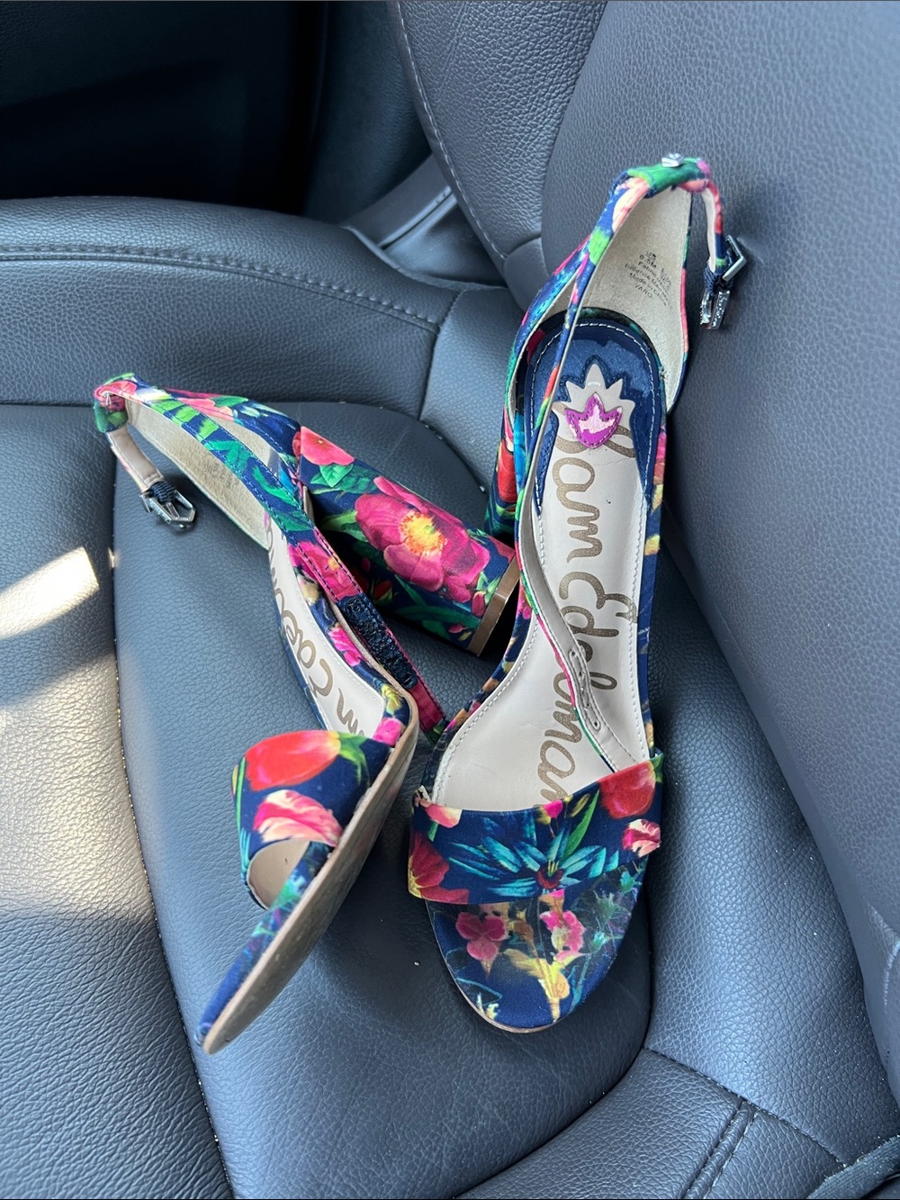 Sam Edelman Navy Floral Open-Toe Slingback Heels